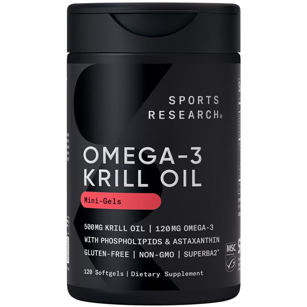 Riset Olahraga Krill Oil Suplemen dengan EPA & DHA Omega 3, Phospholipids & Astaxanthin dari Antartika Krill - Konsentrasi Tertinggi Krill Oil untuk Pria & Perempuan - 500mg, 120 Softgel Capsules