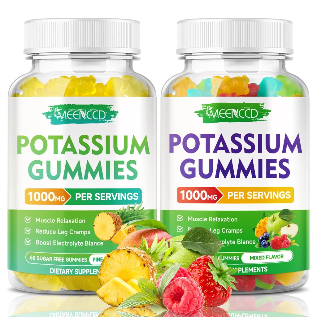 Potasium Citrate Gummies 1000mg, Potency Potnations Gummies Tinggi untuk Perempuan & Pria, Potasium Gummies Mendukung Kram Kaki & Otot Kesehatan, Pineapple & Campuran Buah Flavor