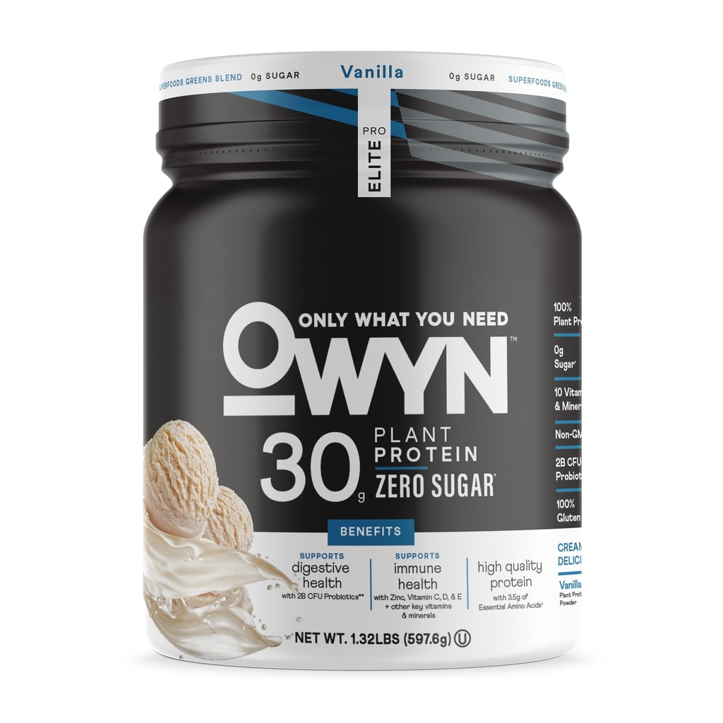 OWYN Only What You Need Pro Elite High Protein Powder, 30g Vegan Protein for Workout Recovery, Delicious Smooth Taste, Zero Sugar, Low Net Carbs, Vanilla, 12 LB)