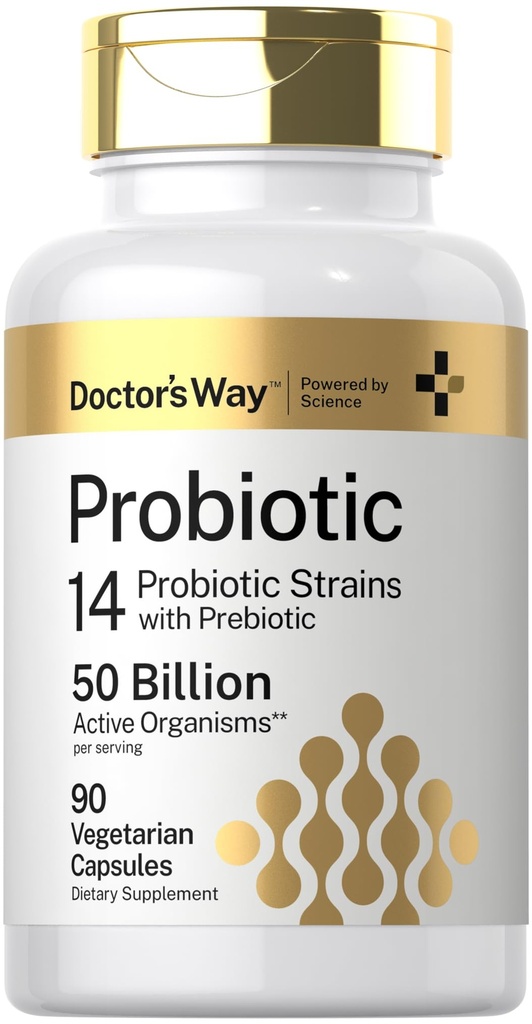 Dokter 's Way Probiotic Supplement; 50 Milyar Organisme Aktif; 124; 90 Capsules 124; 14 Strains dengan Prebiotic 124; untuk Pria dan Wanita 124; Vegetarian, Non-GMO, Gluten Bebas