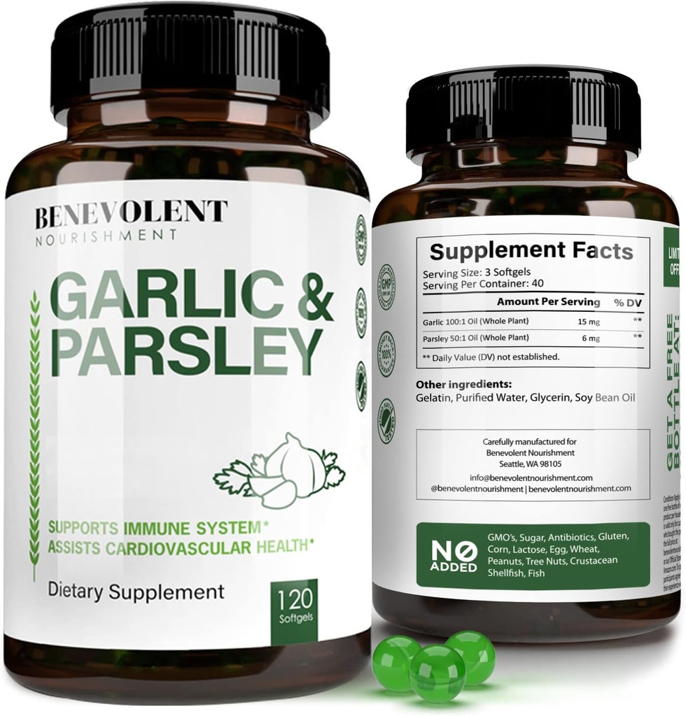Suplemen Bawang Berkembang Berkembang Benevolent Odorless - 1500 MG Aged Extract Oil Capsules, 120 Softgels - Antioxidant Imunity Support Pil Bawang & Memroses Sehat Cholesterol Levels - Non GMO 40 Day Suppply