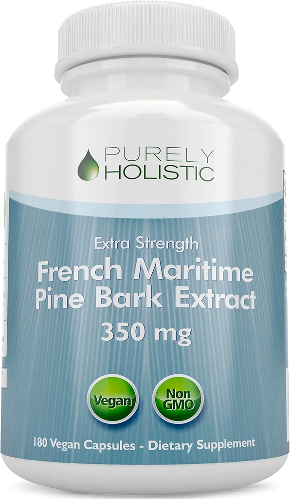 Purely Holistic Pine Bark Extract 350mg 180 Vegan Capsules 95% Proanthocyanidins - French Maritim Pine Bark Extract - Non GMO & Pestisida Free Antioksidant Suplemen