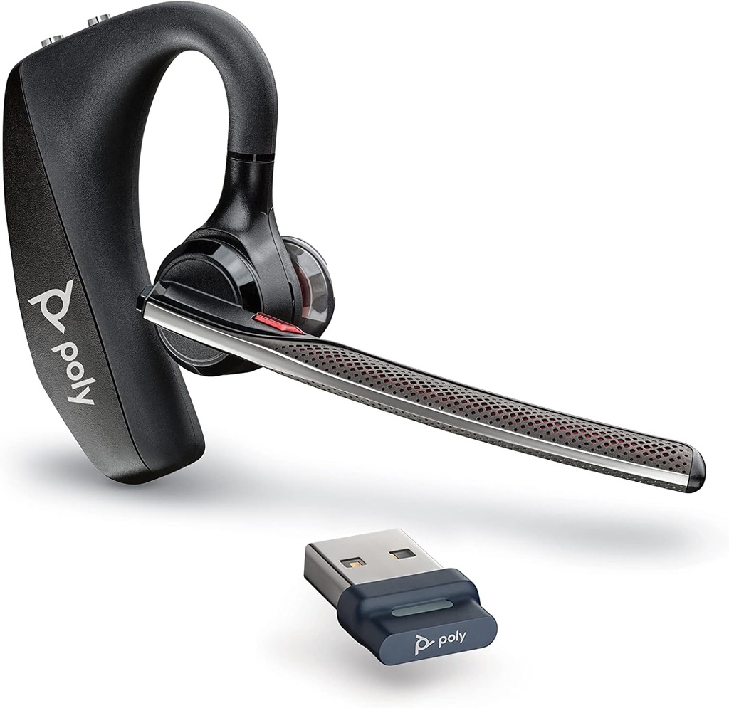 Poly Voyager 5200 UC Wireless Headset & Case (Plantronics) - Single-Ear Headset w / Noise- Cancelling Mic - Hubungkan Mobile / Mac / PC melalui Bluetooth - Works w / Teams, Zoom