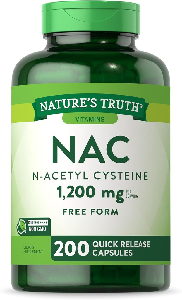 Nature 's Truth NAC N-Acetyl Cysteine 124; 1.200mg 124; 200 Capsules 14; Form Bebas Amino Acid 124; Non-GMO & Gluten Free Suplemen