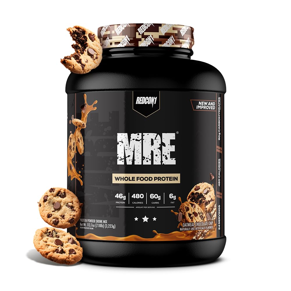 REDCON1 MRE Protein Powder, Oatmeal Chocolate Chip - Meal Replacement Protein Blend Dibuat dengan MCT Oil & Whole Foods - Protein dengan Ingreations Natural untuk Aid in Muscle Recovering (25 Servings)