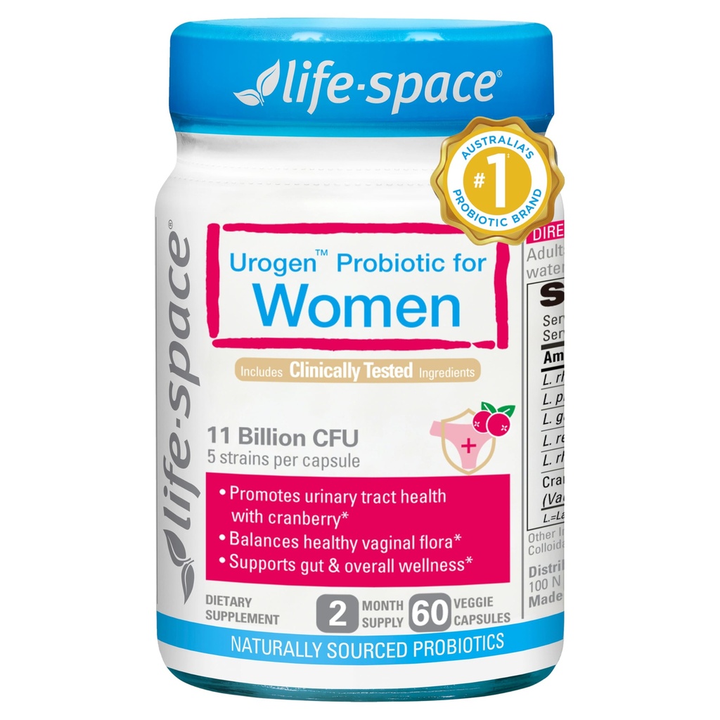 Probiotik Urogen Luar Angkasa seumur hidup dengan Cranberry untuk Urinary Tract Health, Probiotic Perempuan dengan Lactoillus rhamnosus & reuteri. untuk Kesehatan Vaginal, 11 Milyar CFU per Kapsul, 2- Bulan, Katup 60
