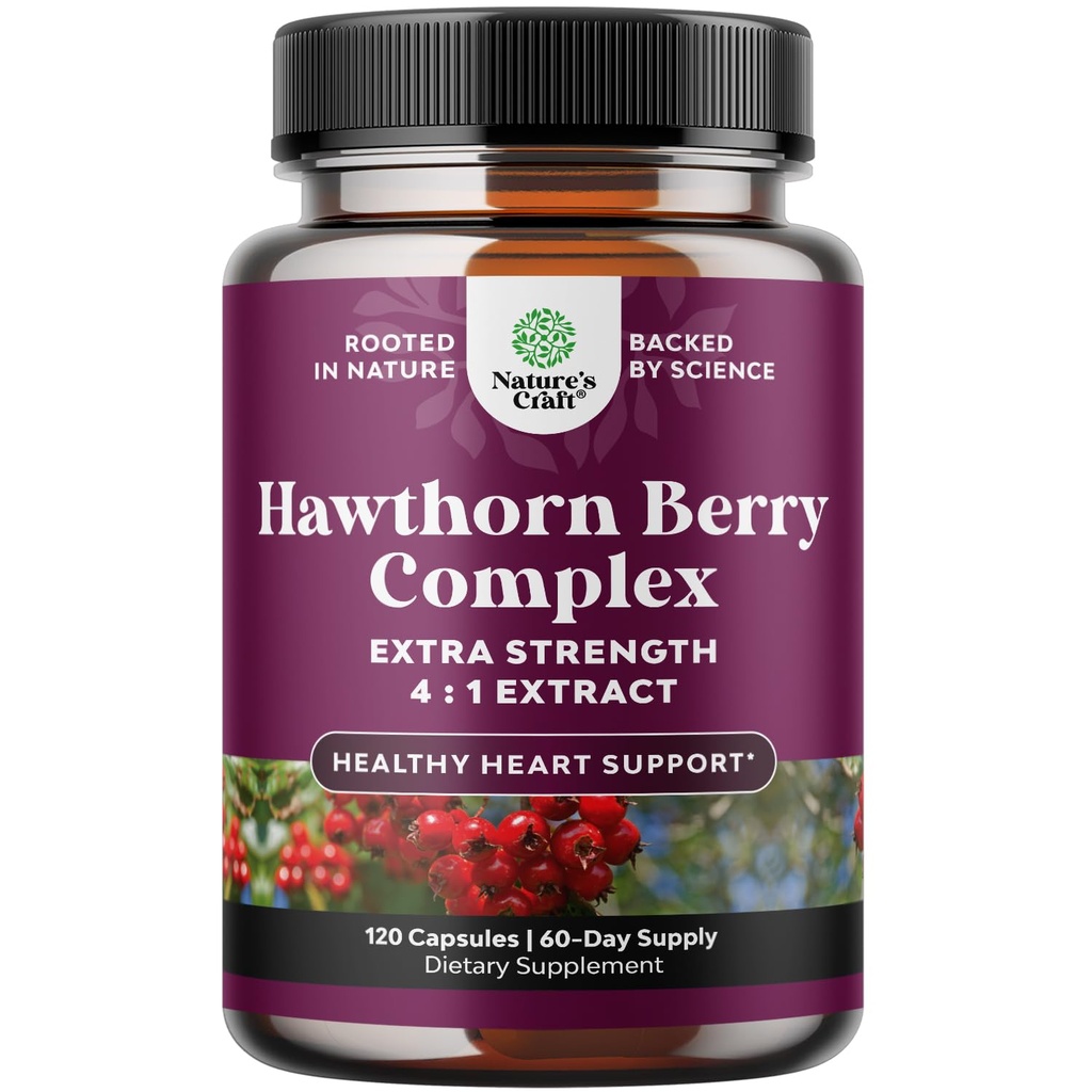 Kapsul Hawthorn Berry yang tinggi - Pendukung Energi untuk Pria & Perempuan - 120 Count Pack
