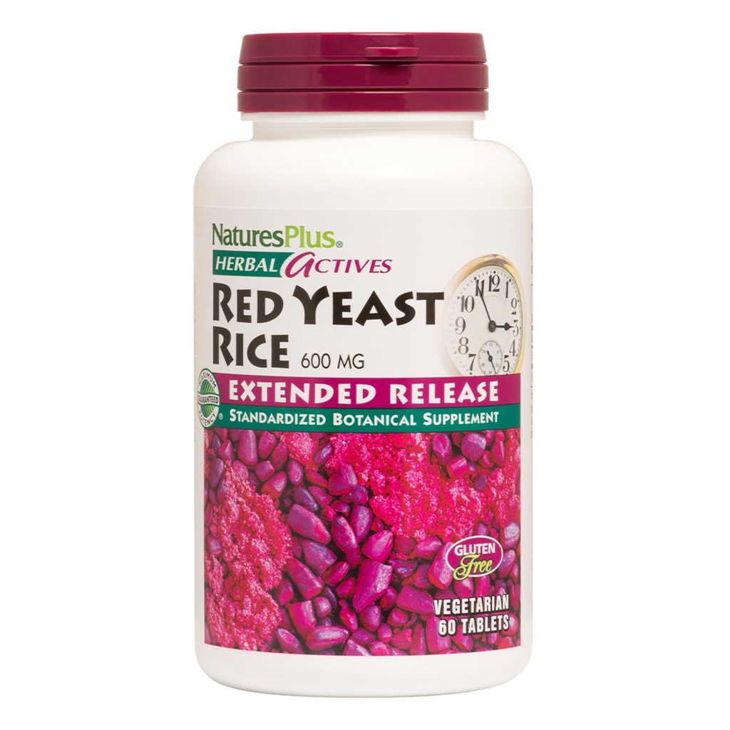 NaturresPlus Herbal Actives Red Yeast Rice, Extended Rilis - 600mg, 60 Vegan Tablet - Herbal Supplemen - Kolesterol Dukungan - Vegetarian, Gluten- Bebas - 60