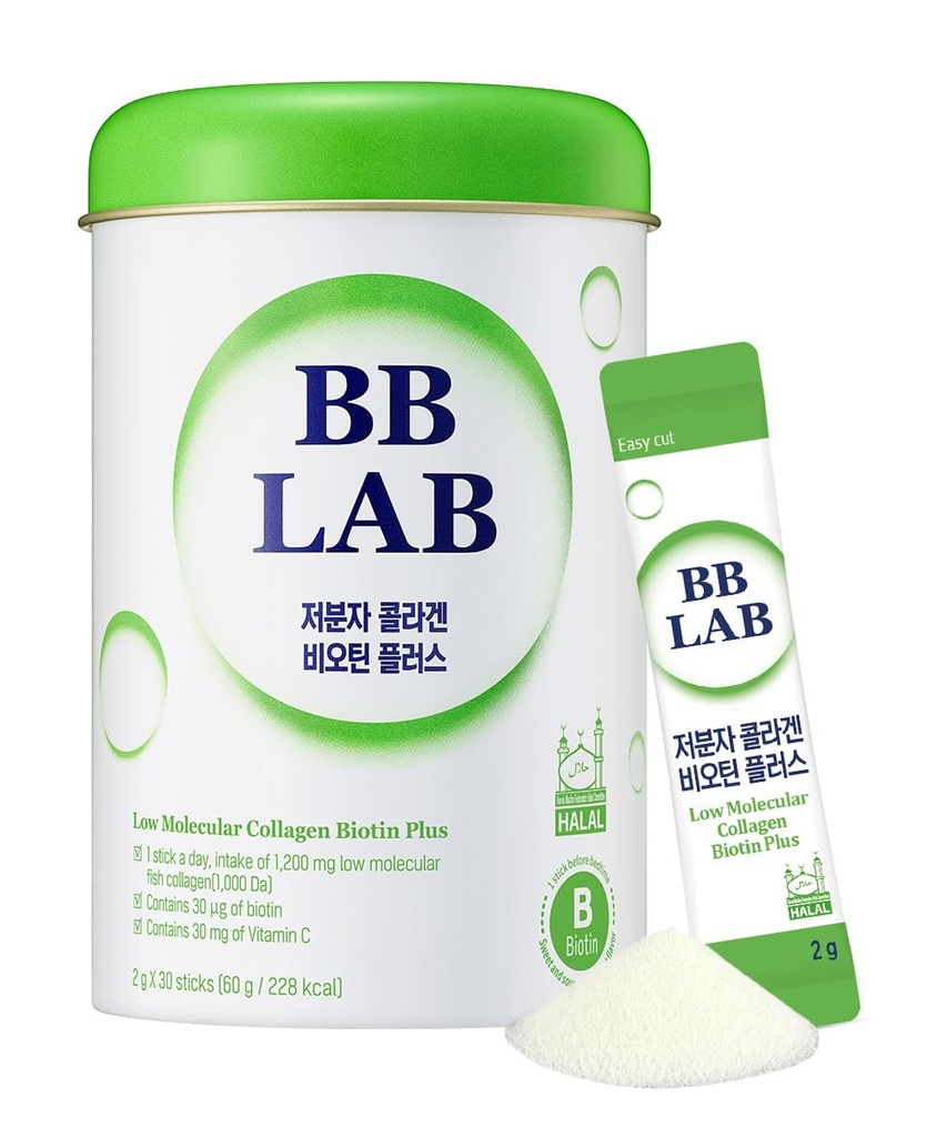 BB LAB Low Molecular Collagen Biotin Plus, Halal Collagen, Powder Suplemen, Korean Collagen, Fish Collagen Peptides, Biotin, Vitamin C, Fast Muscat Flavor