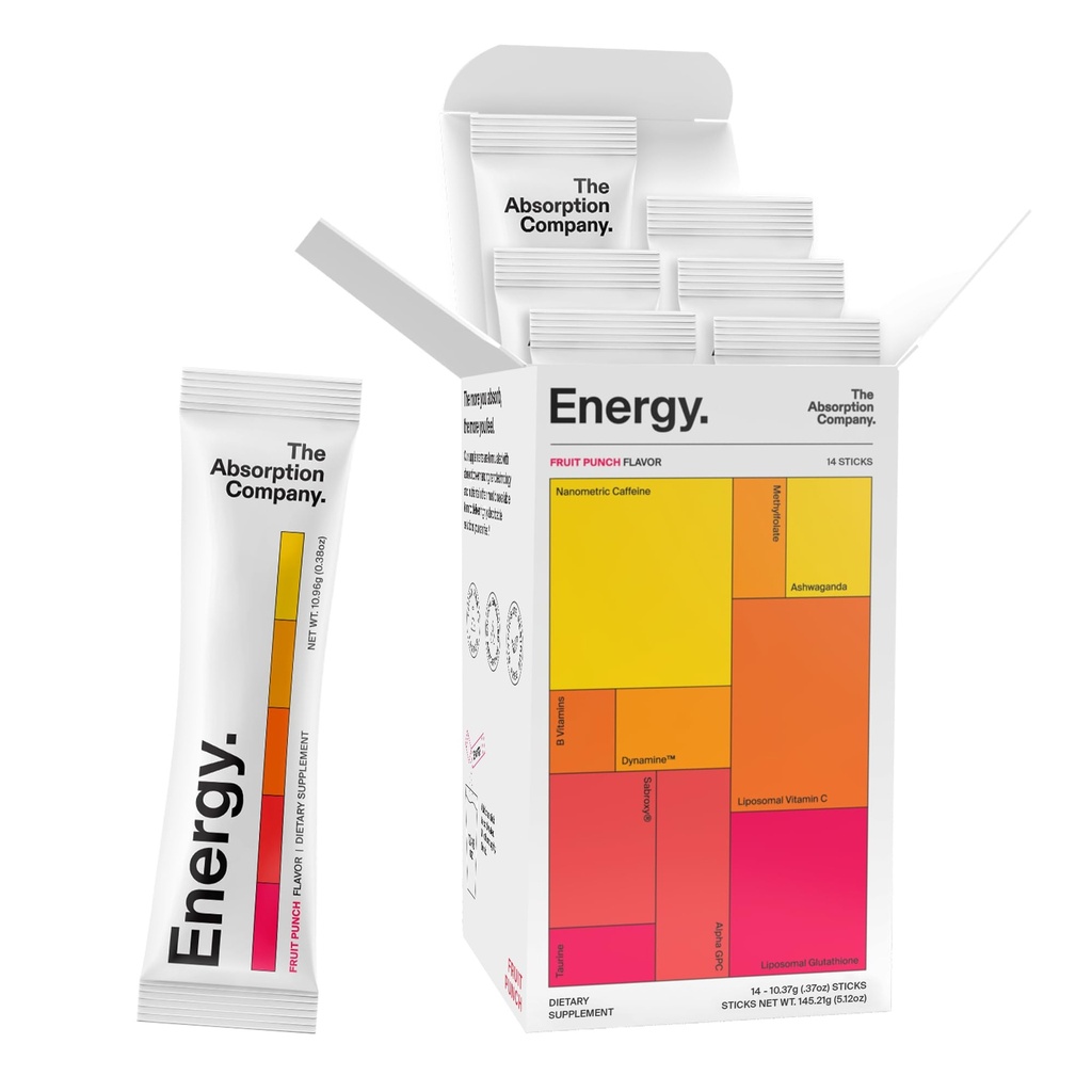 The Absorpsi Perusahaan Energi Minuman Powder Paket Mix - Clean Energy Booster untuk mendukung Ketinggian dengan 150mg Kafein Alam & Vitamin C - Fruit Punch Flavor, 14 Tongkat