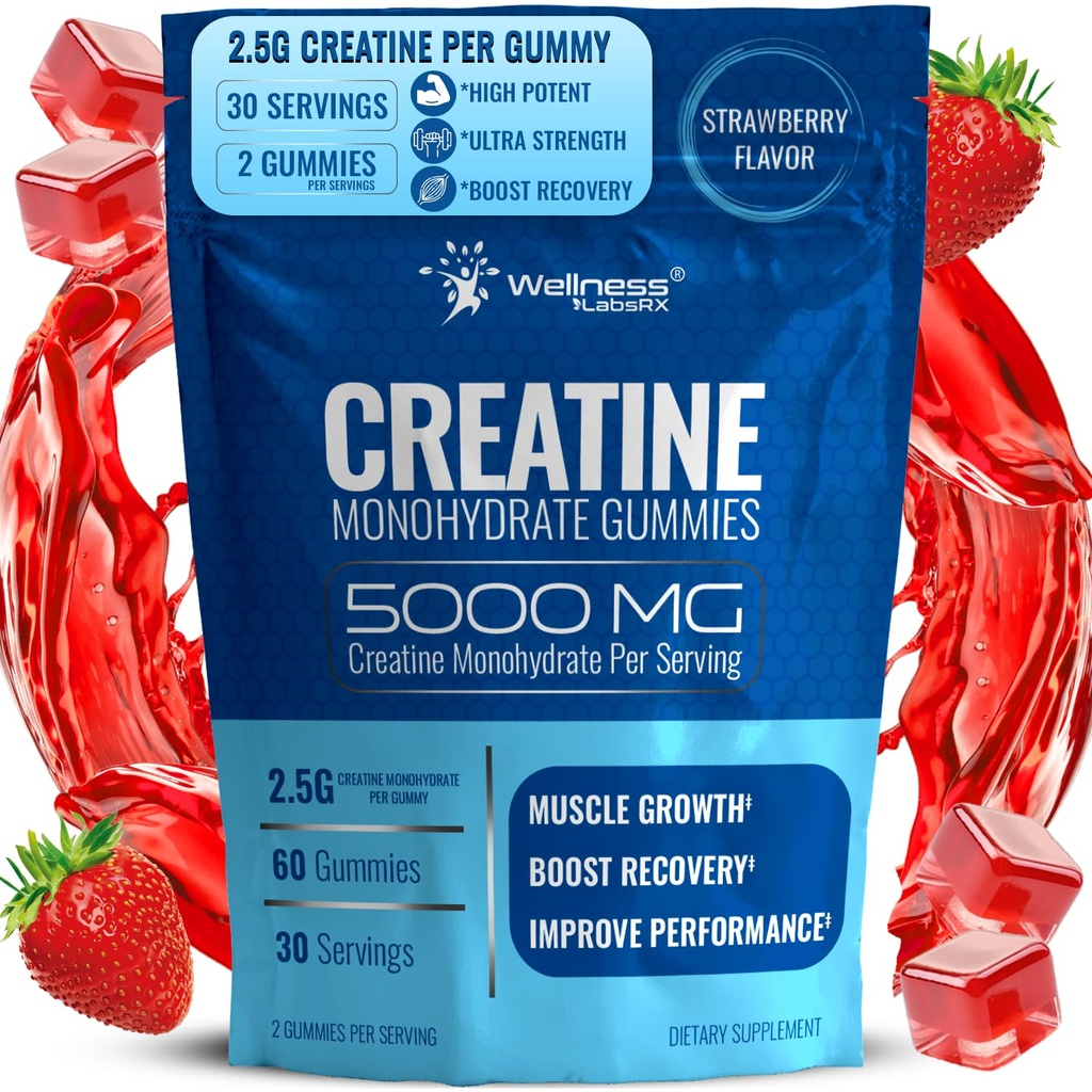 WELLNESS LABSRX Creatine Gummies 5000mg, 30 Hamba Creatine Monohydrate Gummies, Strawberry Flavor Creatine for Men - Paket 2