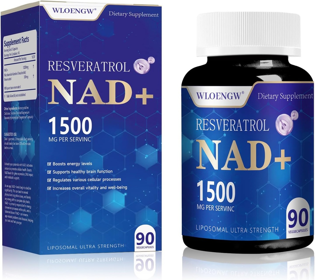Tambahan NAD Baru - Lipomal NAD + Tambahan dengan Resveratrol 90 Count 1500MG