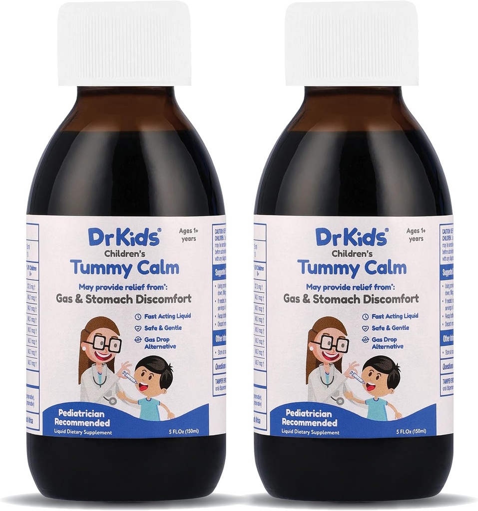Tummy Calm Dr. Kids 's Gas Relief & Upset Stomach Dukungan, Gas Alternatif Drops untuk Newborns & Anak-Anak, Solusi Oral Aman dan Lembut, Bantuan Konstilasi Alam, 5 Fl Oz (Paket 2)