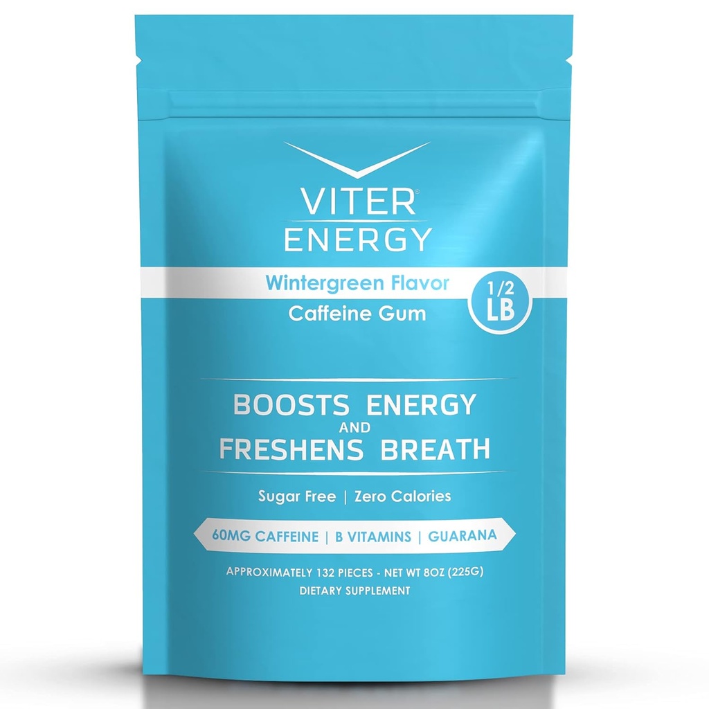 Viter Energy Caffeinated Gum 60mg Caffeine, B Vitamin, Guarana, Sugar Free.