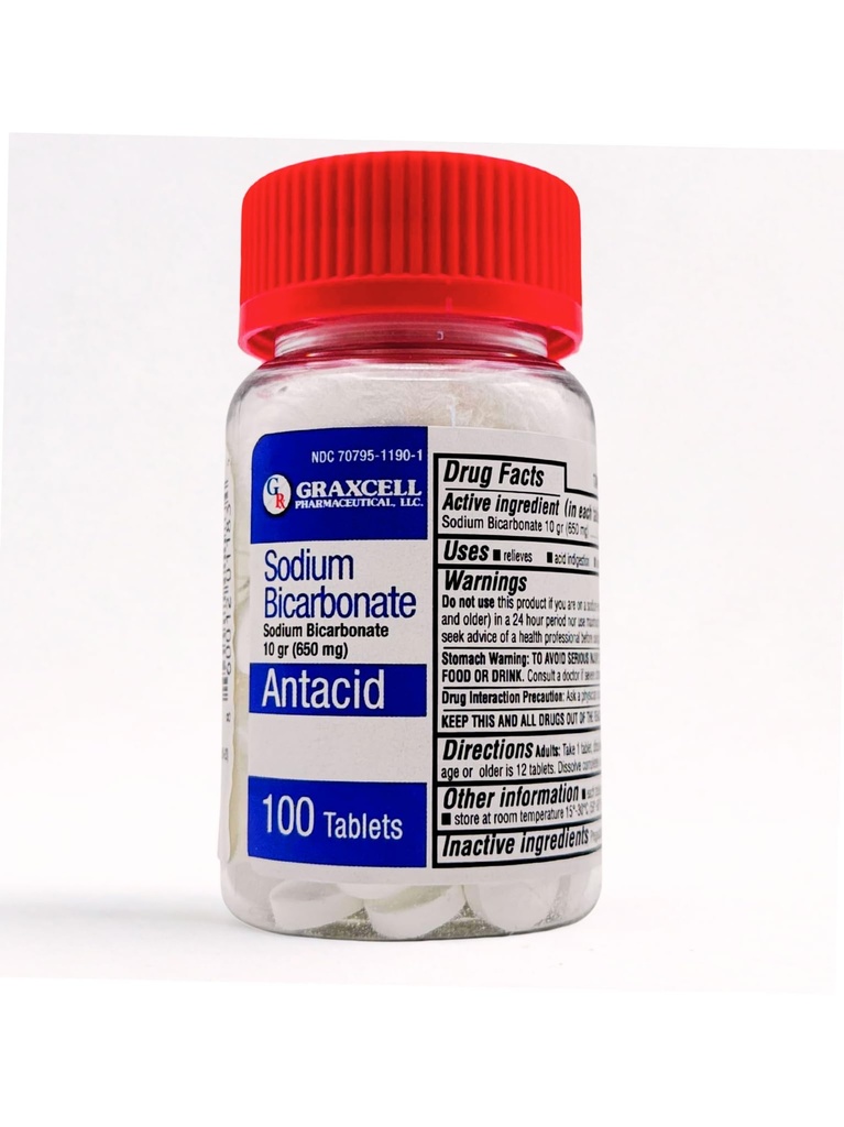 Sodium Bicarbonate Tablet 126; USP 650mg (10 Grains): Relief of Acid Indibuble, Heartburn, Sour Stomach & Upset Stomach 124; Ginjal Kesehatan 124; 100 Count