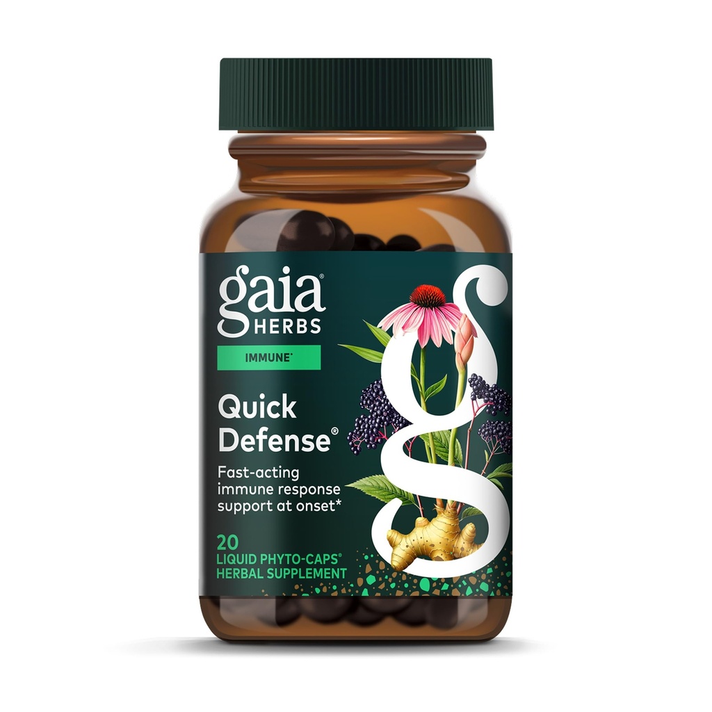 Gaia Herbs Quickless Defense - Fast- Acting Imune Supplemen * - Echinacea, Black Elderberry, Ginger & Andrographis - 20 Vegan Liquid Phyto- Kapsul (Persediaan Hari 2)