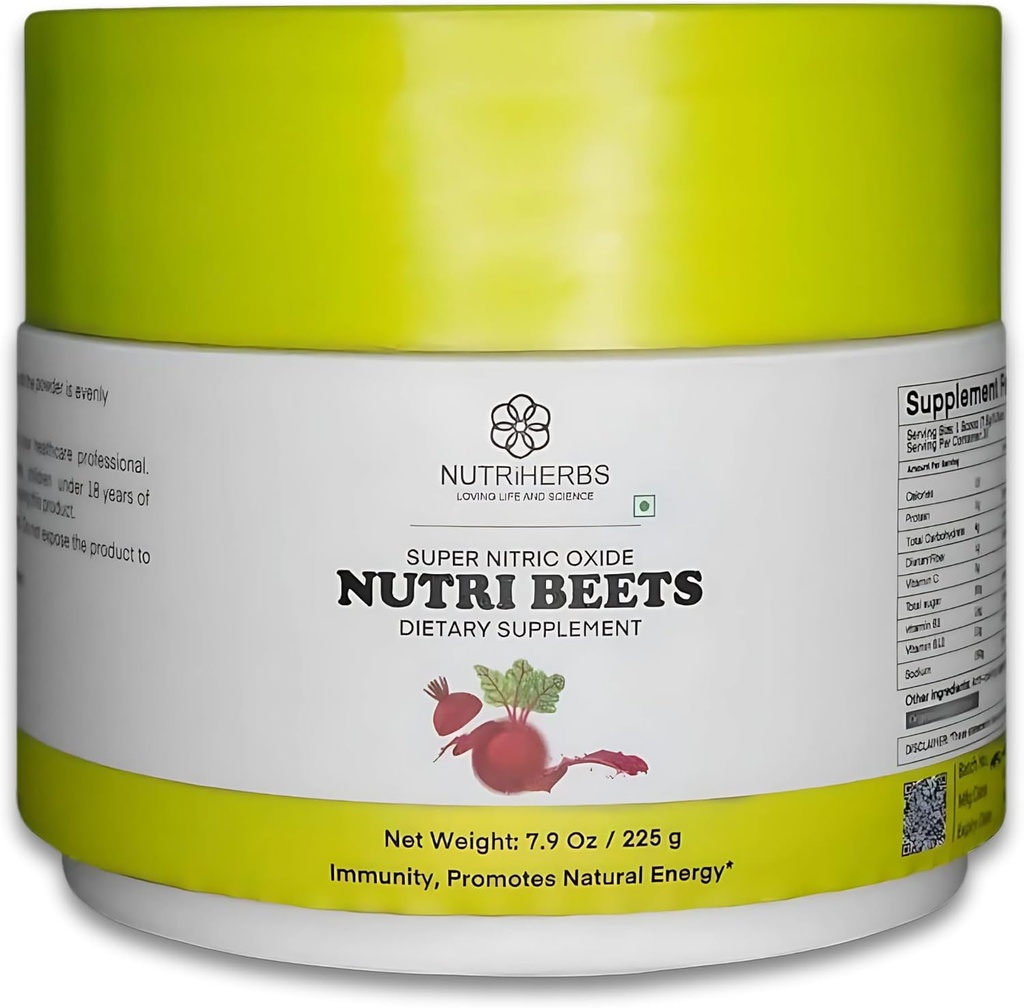 Super Nitric Oxide Nutri Beets - 225g 126; Organik Beet Root Powder, Pomegranate & Red Spinach for Heart Health, Energy & Blood Tekanan Dukungan Attrag 124; Cardiovascular Booster 124; 30