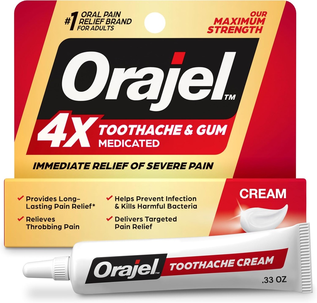 Orajel 4X for Toothache & Gum Pain: PURS Cream Tube 0.3OZ- From Oral Pain Relief Brand