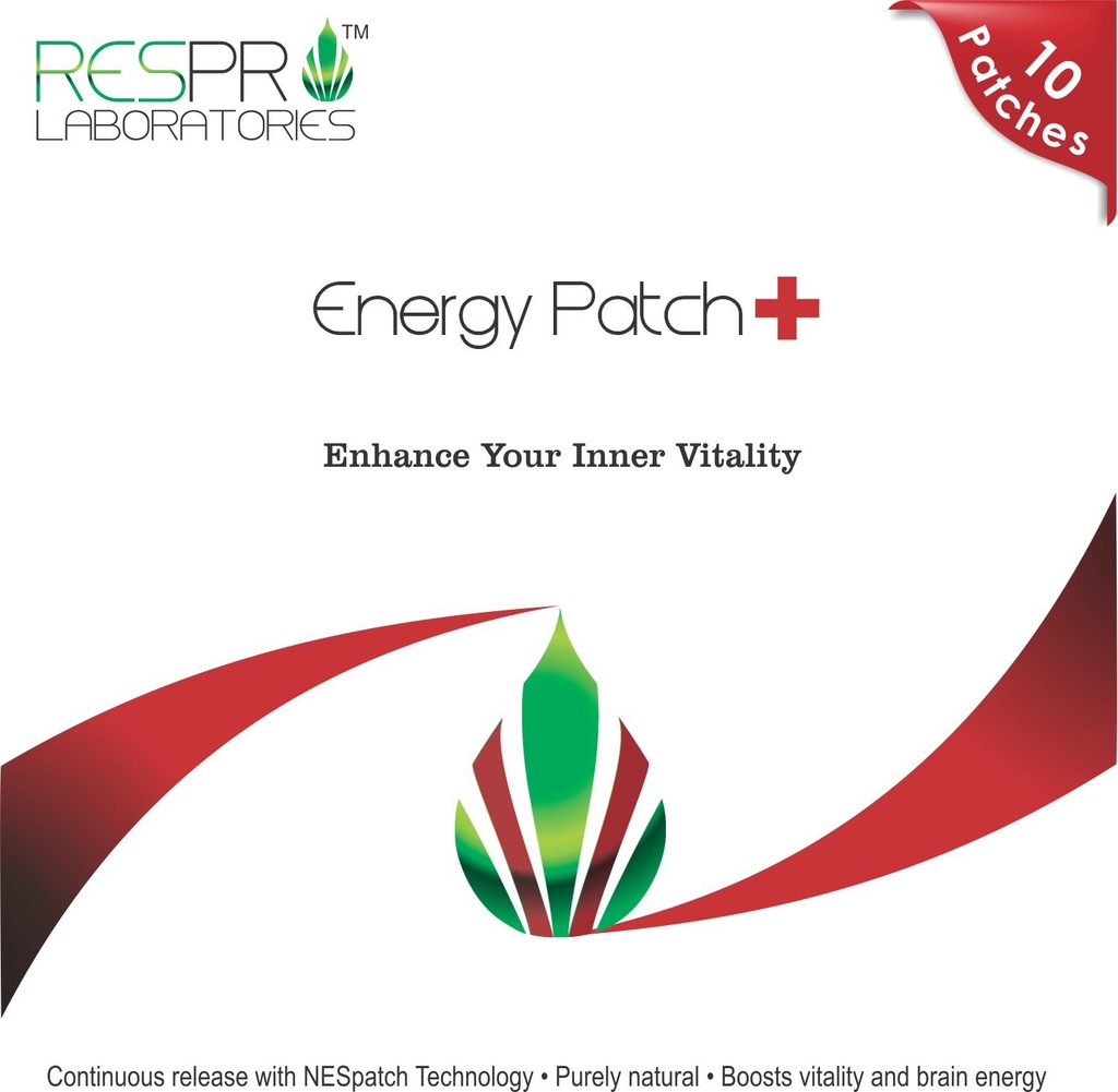 Respro Labs Natural Guarana dan CoQ10 Energy Patch Plus, Pelepasan Terus-menerus, 10 Patch