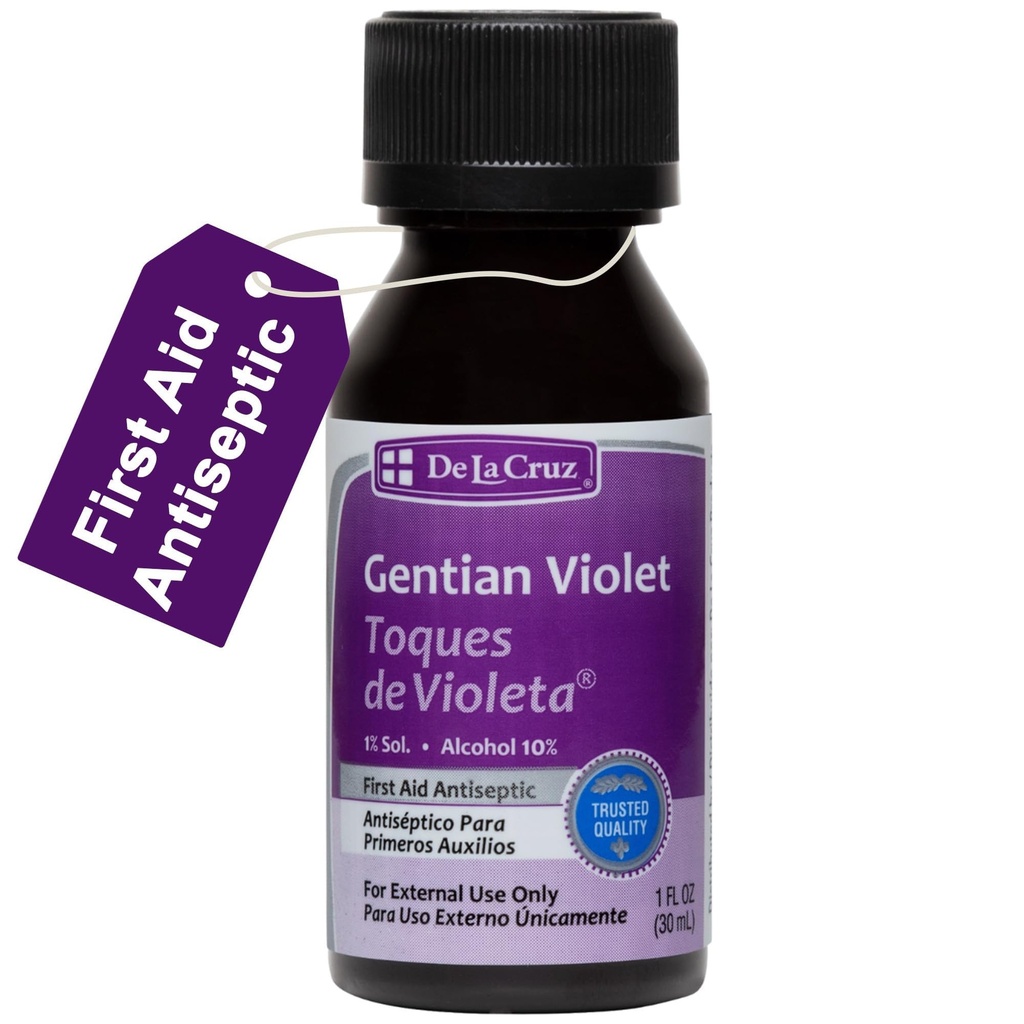 De La Cruz Violet - Violeta de Genciana 1% Antiseptik Pertama untuk luka, goresan dan luka bakar, 1 FL OZ