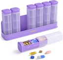 Weekly Pill Organizer 3X sehari, Kotak Pill 7 Hari, Kasus Daily Pil Besar 3 Kali, Kontainer Travel Container Holder, Pekan Medikasi Pembuangan Pillenser untuk Obat Persediaan Vitamin, Purple