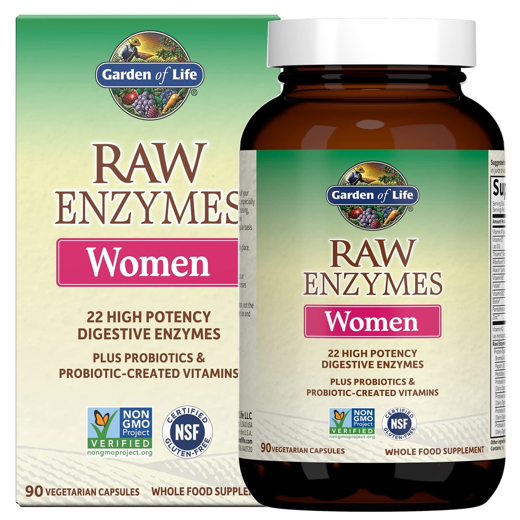 Taman Kehidupan 22 Terkuat Raw Enzymes untuk Perempuan dengan Papain, Bromelain, Lactase plus Progories dan Vitamin B12, Biotin dan Zinc, Supplemen Diet dengan Enzymes Digevital, Vegetarian 90, Kasules