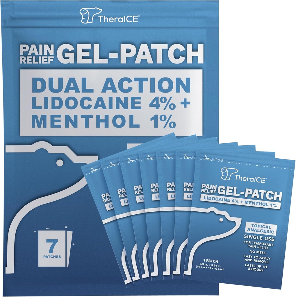 PT Lidokain TheraICE Plus Menthol - Maksimum Kekuatan Hot & ICY Bantuan Dingin untuk Kembali, Neck & Shoulder Pain - 4% Lidocaine + 1% Menthol, Ukuran Besar (7 Cacah)