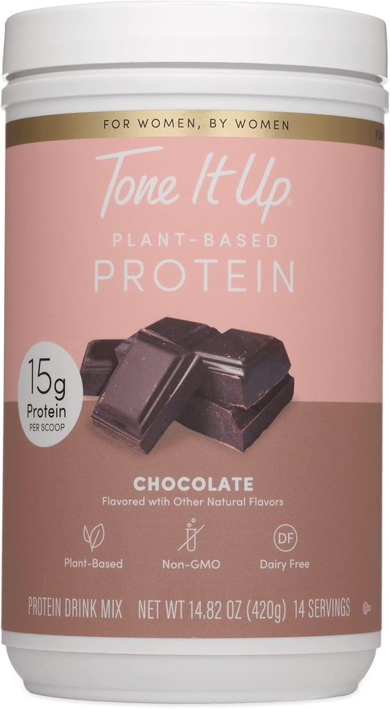 Tone It Up Plant Based Protein Powder I Dairy Free, Gluten- Free, Kosher, Non-GMO Pea & Chia Benih Protein dan susu Oat I untuk Perempuan I 14 pelayan, 15g Protein - Coklat