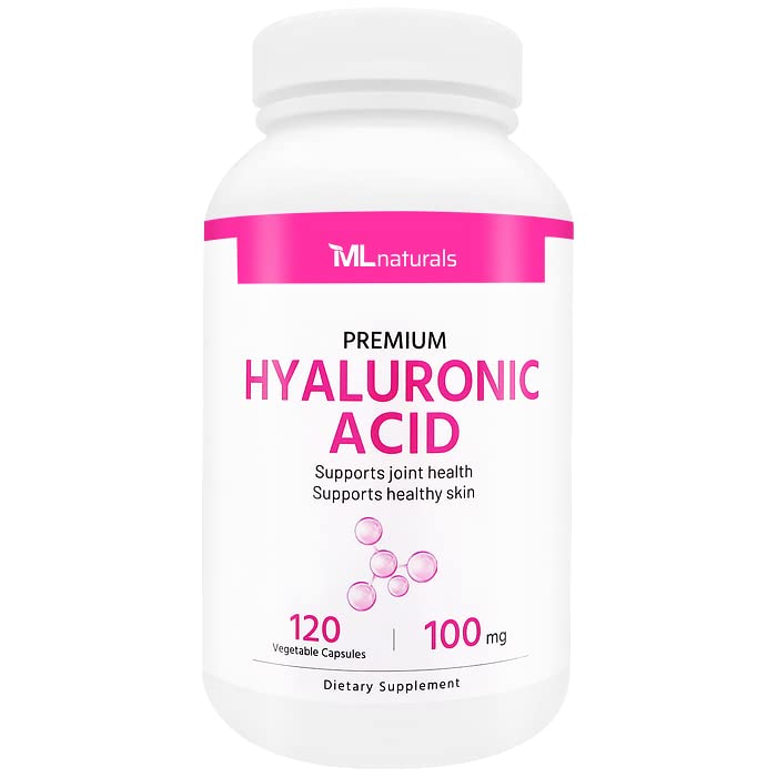 ML Premium Hyaluronic Acid 100 mg 120 Vegetable Capsules, Satu hari (4 Bulan Supply), Premium Kualitas, NSF- Sertifikasi & cGMP- Compliant.