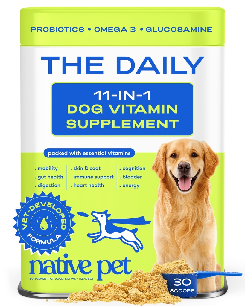 Pet Dog asli & Suplemen - 11 -1 Multivitamin Powder untuk Dogs Food Topper - Collagen, Glucosamin, Progories, Omega & More - Supports Healthy Gut, Mobility & Overall Health -30 Scoops