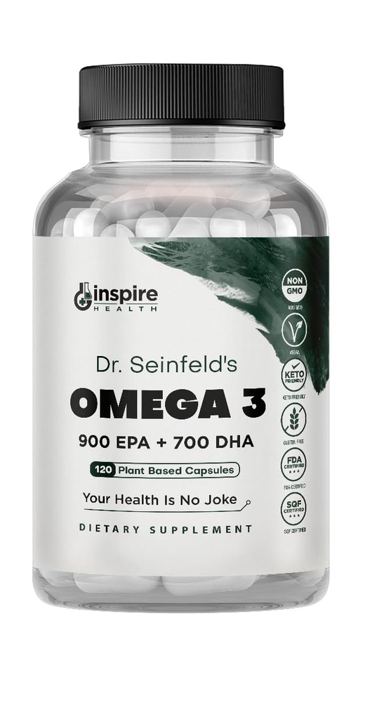 Suplemen Vegan Omega 3 terbaik - 120 Kapsul - Algae Omega 3 Vegetarian Suplemen Tanaman Berdasarkan Alternatif Minyak - EPA DHA Suplemen - Dibuat di Amerika Serikat - Heart Stress Relief Dr. Seinfeld