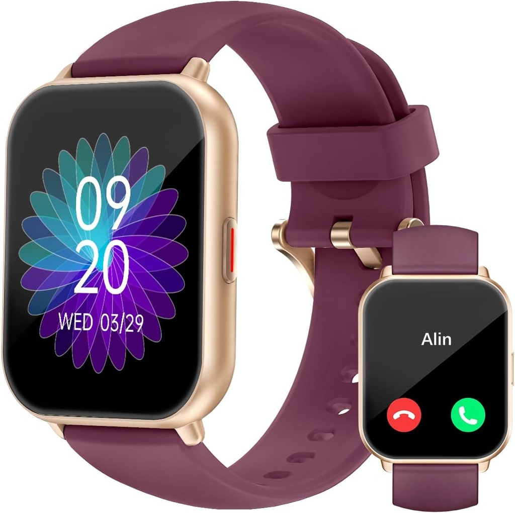 RUIMEN Smart Watches for Men Women (Jawaban / Membuat Calls, 2 Bands disertakan), 1.8 "Smartwatch for iOS / Android Phones, Fitness Tracker Heart Rate / Sleep Monitor Digital Watch Waterproof Purple