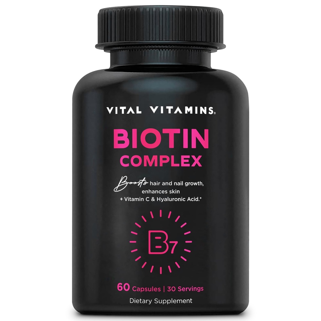 Vitamin Vitamin Biotin Complex Pil - dengan Acid Hyaluronic, MSM, Collagen, & Vitamin C - Suplemen untuk Rambut, Skin, & Nails - 60 Capsules