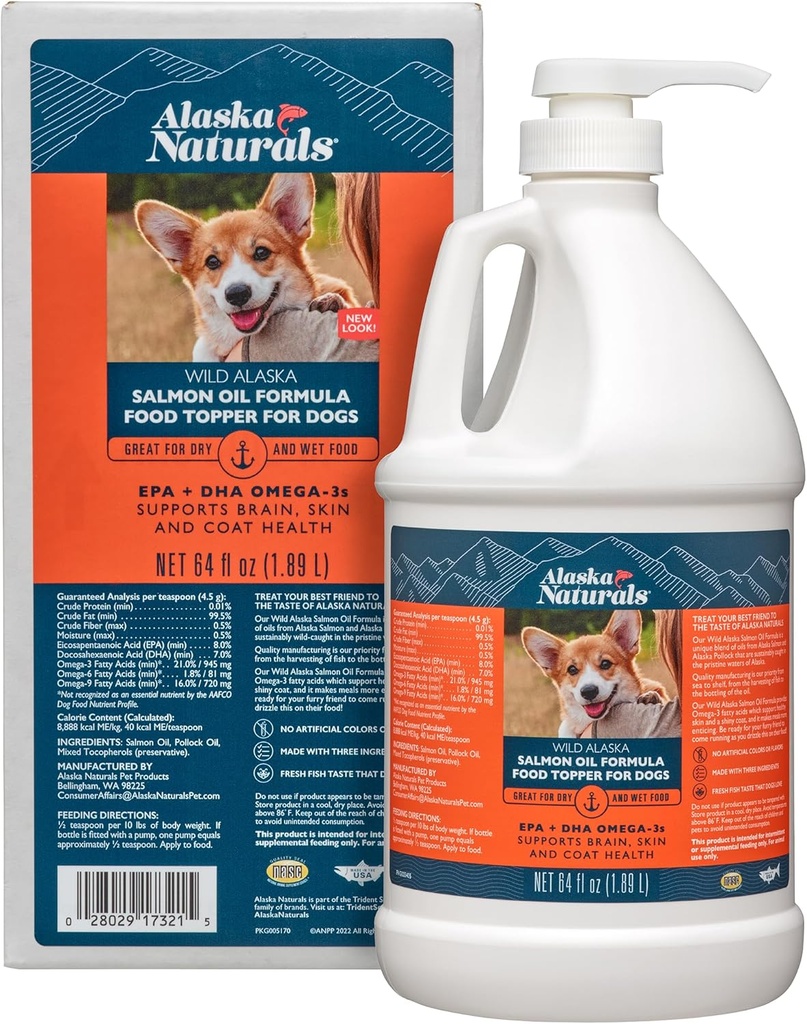 Alaska Suplai Salmon Salmon Salmon liar untuk Dogs Skin dan Coat dengan EPA DHA Omega 3 Fatty Accids Food Topper 64 oz. Pompa