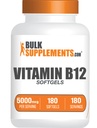 BulkSuplements.com Vitamin B12 5000 mcg Softgel - Cyanocobalamin, Vitamin B Suplemen, B12 Vitamin Pil - Gluten Bebas, 1 Vitamin B12 Softgel per Serving, 180- Day Suppply, 180 Softgeels