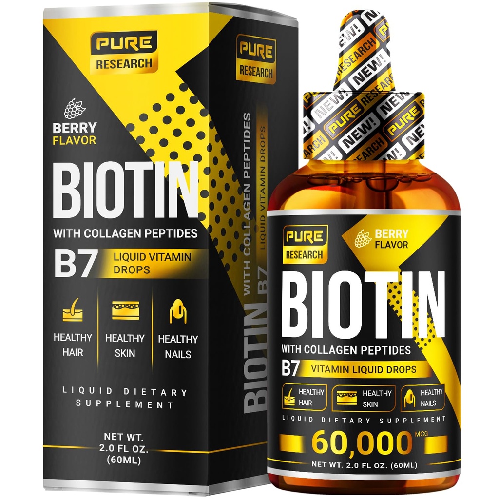 Liquid Biotin & Collagen Growth Hair Drops 600,000 mcg - Biotin and Liquid Collagen Suplemen untuk Pria & Women - Glowing Skin Dukung, Rambut sehat & Nail Growth - 2oz