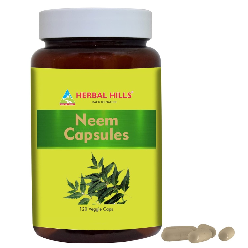 HERBAL HILLS Neem Kapsules 120 Vegie Capsules Neef Leaf Azadirachta Indica 700 mg Powder dan Ekstrak Blend dalam Capsule