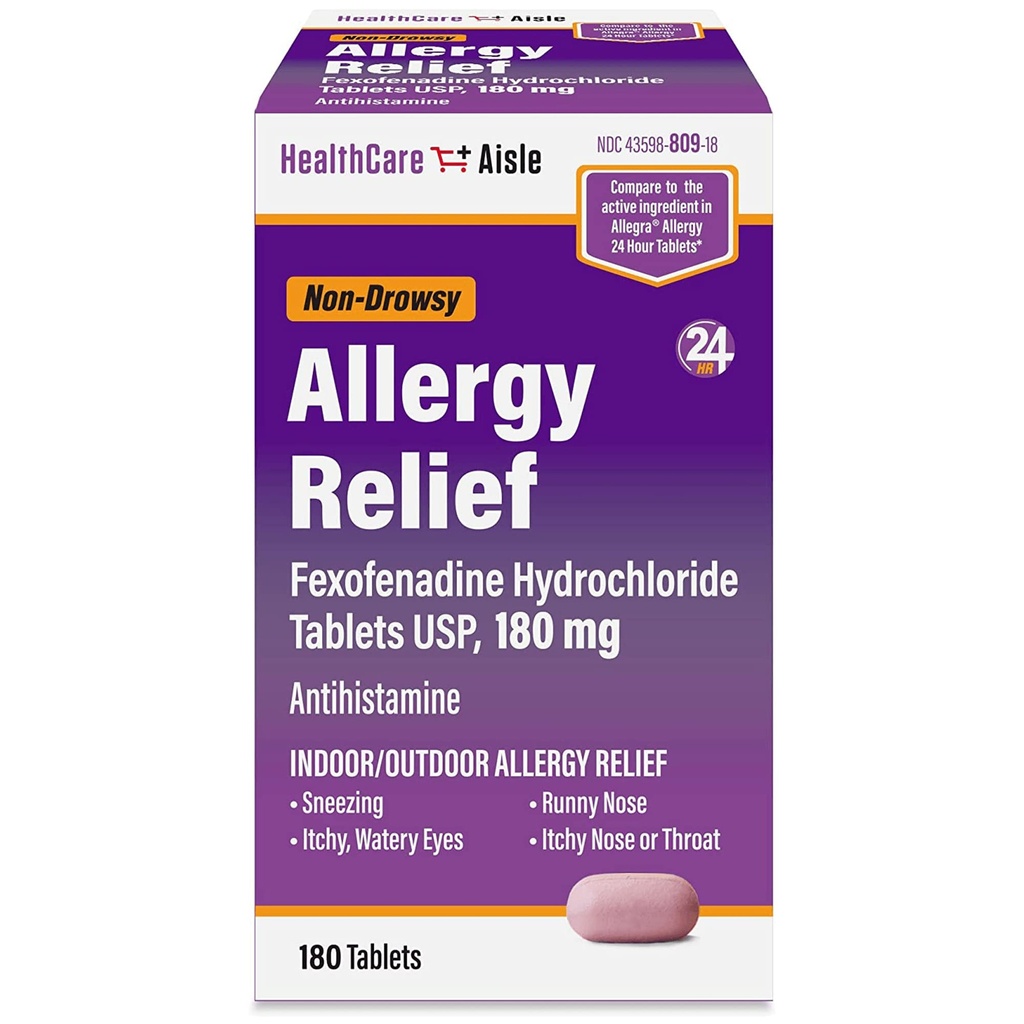 Relief Allergy HealtCareAisle - Fexofenadine Hydrochloride Tablet USP, 180 mg - 180 Tablet - Obat Allergy, Non-Drowsy 24- Hour Relief