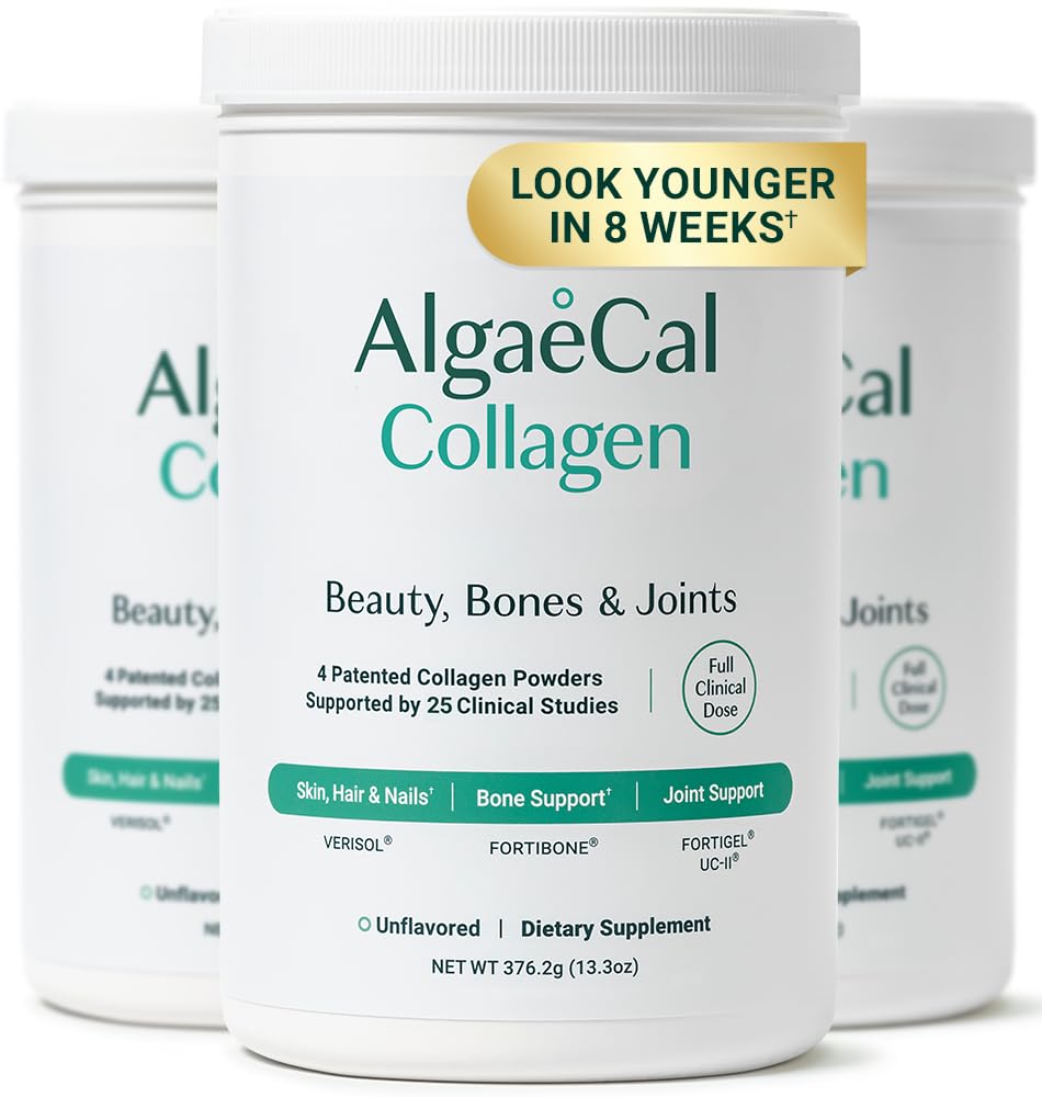 ALGAECAL Collagen - 4 Clanicley- Didukung Peptides VERISOL, FORTIGEL ®, UC-II ®, FORTIBONE ®, Anti- Aging Hydrolyzed Powder, 3 Packs, Dibuat di AS