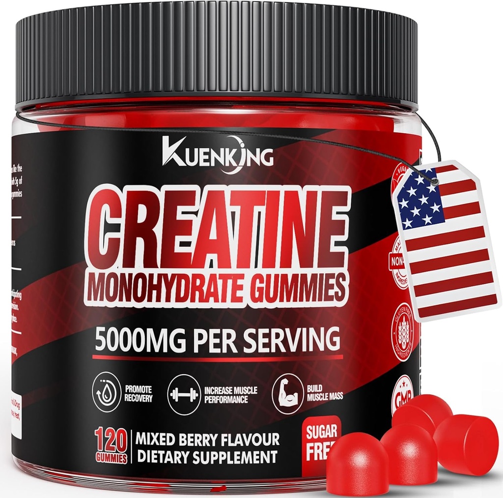 Creatine Monohydrate Gummies for Men & Women, Sugar Free Vegan Creatine Gummies 5g for Muscle Strake, Energy Boost, Pra Workout Suplemen, Boost Focus & Endurance