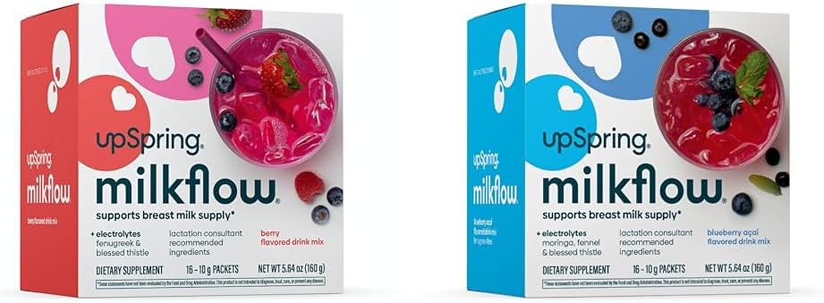 UpSpring Milkflow Electrolite Breathfeating Supplement Minur Mixes dengan Fenugreek & Moringa 124; Berry & Blueberry Acai Flavors Atter4; Lactation Supplies untuk mendukung Breast Milk Supply *