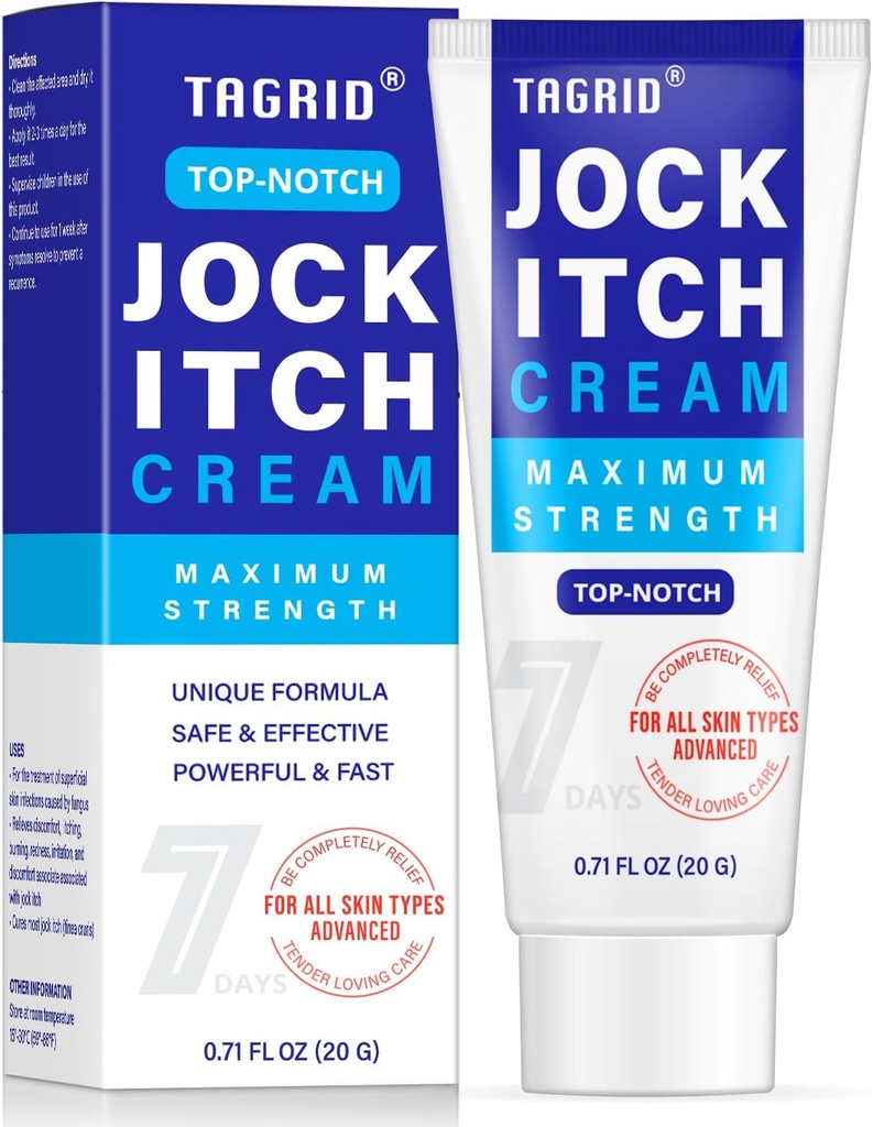 TAGRID Maximum Kekuatan Jock Itch Cream, Jock Itch, Tinea Craris, Jock Itch Cream Extra Kekuatan untuk Pria & Women, Tinea Corporis, Itch Cream - Kuat & Cepat - 60g (20g)