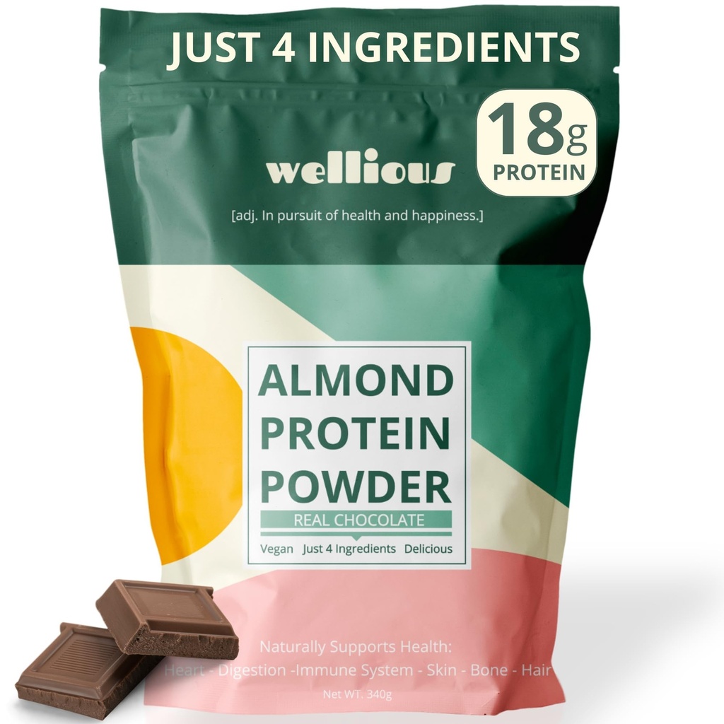 willious Almond Protein Powder (Chocolate) - 18 Grams of Pure Healthiest Vegan Protein for Women & Men - Sempurna Gluten- Free, Soy- Free & Smooth Gut Friendly Protein Pounder for Sports Nuttrition