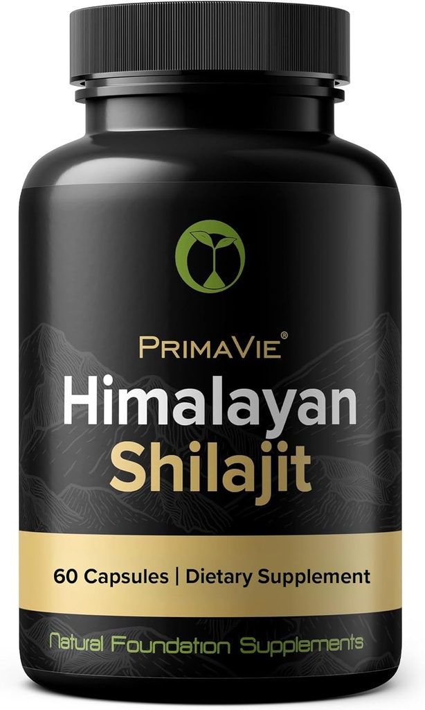 Shilajit Capsules High Strength Purified Primavie Shilajit Harowed at 10.000 Feet from the Himalaya Mountains Rich in Fulvic Acid & Trace Minestrate 3rd Party Tested 100% Natural Made in USA (60)