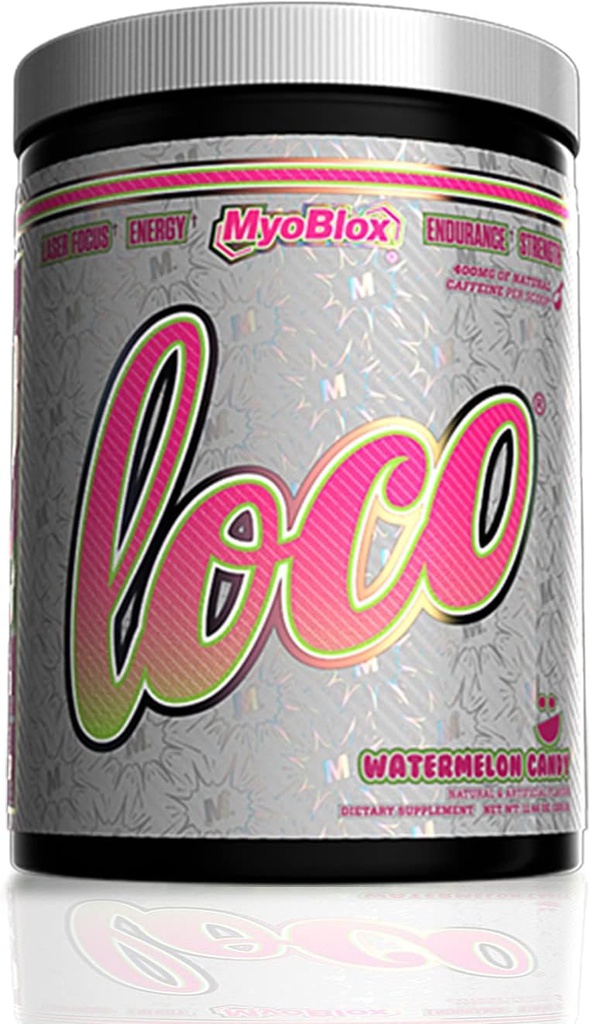 MyoBlox LOCO ® Pre-Workout Nitric Oxide Booster 124; Mendukung Pumps Otot & Enhanced Vasculity untuk Energi, Fokus & Intensity 124; 400mg dari Natural Caffeine per Scoop (Permen Semangka)
