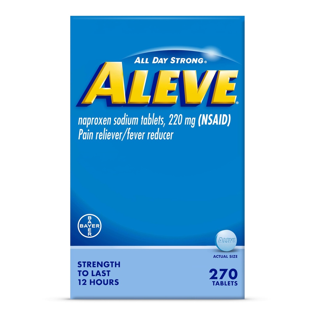 Aleve Pain Reliever & Fever Reducer Tablet, Naproxen Sodium, Headache, Back and Body Relief Medicine, 270 Count
