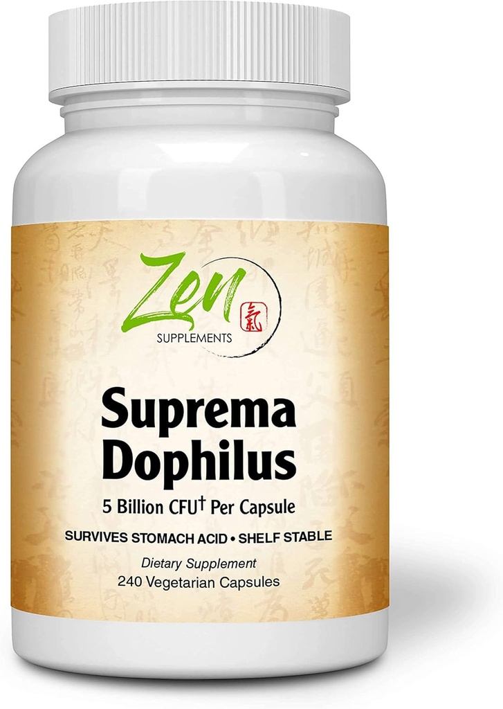 Suplemen Zen - Suprema- Dophilus - 5 Miliar CFU Probiotic - 8 Strains - Shelf Stable dan Acid Resistant - Supports Gastrointestinal & Ammune Kesehatan 240- Caps