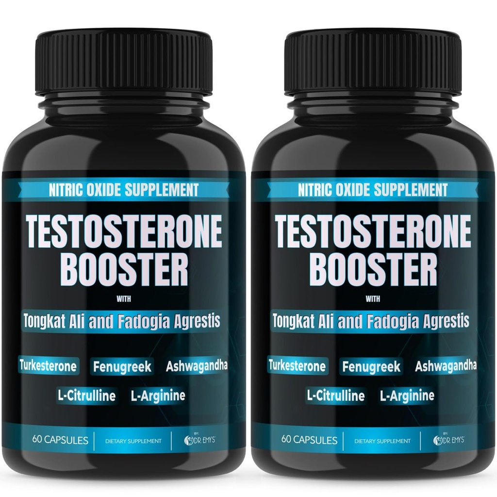 Dr. Emy (2 Pack Testosteron Booster- Tonkat Ali Fadogia Agrestis Nitric Oxide Ashwagandha Support for Men with L Arginine Citrulline Fenugreek - Turkesteron Pre Workout Pompa (120 Capsules)