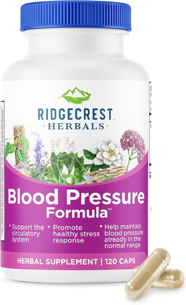 RidgeCrest Herbals Tekanan Darah Herbal Formula, 12 Herbs, Moshroom Poria, Gastrodia, Gardenia, untuk Heart, Vascular, Circulation Health (120 Count)