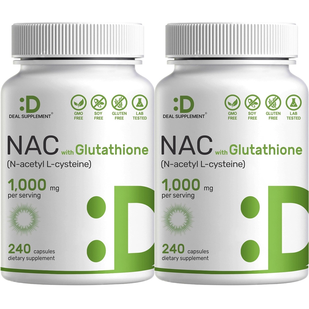 2 Paket Tambahan NAC (N- Acetyl Cysteine) 1.000mg Serving dengan Mengurangi Glutathione, 480 Kapsul